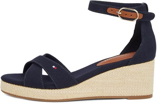 Tommy Hilfiger Alpargatas de cuña Mujer Flag Criss-Cros Mid con correa de tobillo, Azul (Space Blue), 40