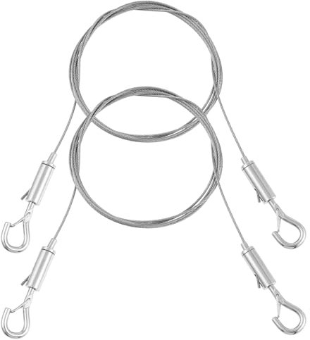 2 Stück Drahtseil Einstellbar Stahlseil mit Ösen Stahlseil Seilaufhängung 2m × 1,5 mm Bilder Aufhängen Schnur Fotoseil Edelstahl Drahtseil mit Doppelhaken für Bild Spiegel Leuchten Gardinen