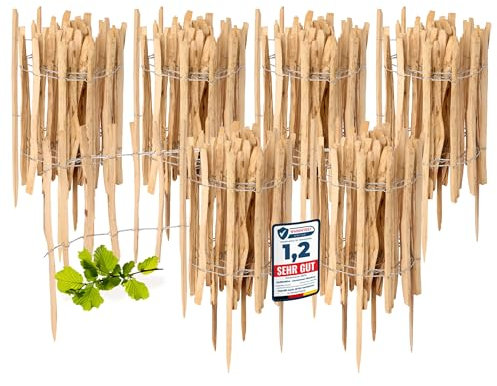 Garronda Cloture Jardin Exterieur à Planter en noisetier, clôture Jardin, clôture Bois, Bordure en Bois, ganivelle de Potager Exterieur GD-0156 Lot de 6 (Écart des Lattes: 3-5 cm, 60 cm x 5m)