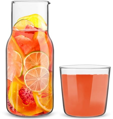 Yeelua Bedside Water Carafe Set, Glass Pitcher Water Jugs with Lids for Nightstand Bedroom, Water Dispenser with Drinking Cup Lid for Kitchen Bathroom,Glass Bottle for Iced Tea Milk Water Coffee