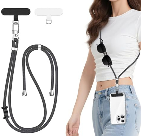 iVoler Universellt mobiltelefonband med 2 stycken lappar, justerbart och avtagbart nyckelband för telefonrem, lämplig för Samsung Xiaomi iPhone och alla smarttelefonfodral - mörkgrå