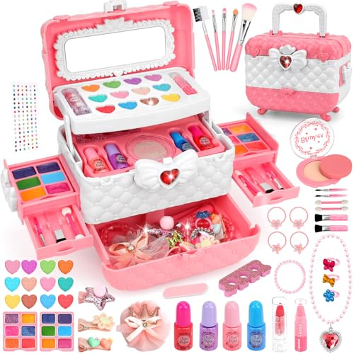 Flybay Maquillage Enfant Fille, Lavable Coffret Maquillage Enfant Jouet, Jouet avec Collier et Pince à Cheveux, Cadeau de Noël Anniversaire Halloween pour Filles 3 4 5 6 7 8 9+ Ans
