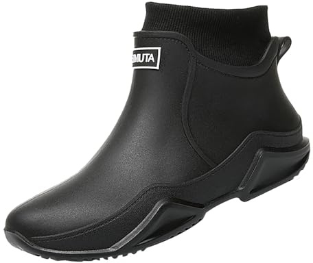 Bottes de pluie en caoutchouc pour homme - Doublées - Imperméables - Antidérapantes - Courtes - En caoutchouc - Bottes de pluie - Bottes de jardin - Bottes à enfiler, Noir , 42 EU