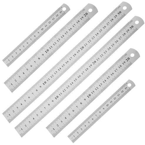 6 Pcs Metal Ruler Steel Rulers 15/20/30 cm Metric Ruler Set for Drawing Home Office Engineering School Student Teacher measuring Paper Artwork Fabric Festival Gifts Silver