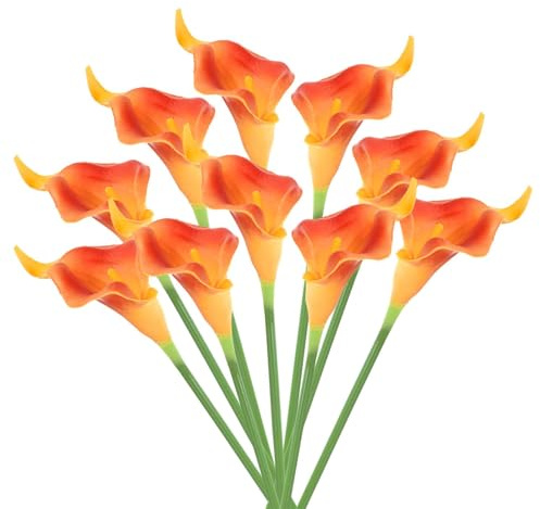 Soulnioi 10 flores artificiales de lirio de cala, lirios sintéticos de poliuretano de tacto real con tallos flexibles de 35 cm, para ramo de novia de boda, decoración del hogar, macetas de tumba