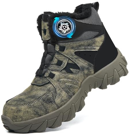 COOU Botas de seguridad de invierno para hombre y mujer, con forro de piel cálida, puntera de acero, antideslizantes, ligeras, botas de trabajo, cómodas, con cordones de hebilla giratoria, 41 EU