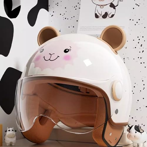 QJWMatic Casco da Moto per Bambini 3/4, Casco Aperto con Visiera, per Ragazzi E Ragazze, retrò per Ciclomotori Elettrici ATV Scooter età 6-15 Anni I,50-58CM