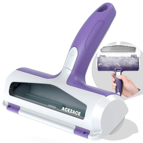 ACE2ACE Spazzola Togli Peli Animali, Spazzola Peli Cane e Gatto, Leva Peli Animali, Rimuovi e Raccogli peli Animali, Riutilizzabile Rullo Spazzola per Cuccia, Tappeti, Divani, visibile+Viola