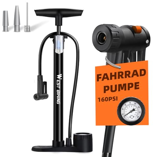 Bomba de aire para bicicleta para todas las válvulas, 11 bar/160 psi, bomba de aire de pie con manómetro, bomba de pie para bicicleta de carretera, bicicleta eléctrica, bicicleta de montaña, bomba