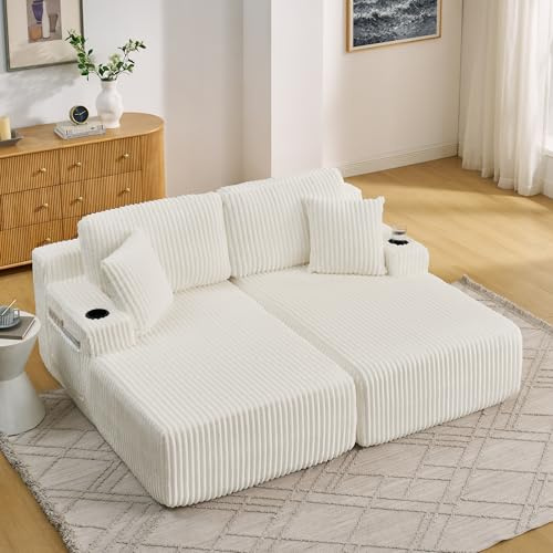 Yihomfy Canapé-lit 2 Places, Canapé Compressé avec 2 Porte-Gobelet et Poche Latérale, 2 Coussins, Canapé Loveseat Chaise Longue pour Salon, Bureau ou Appartement