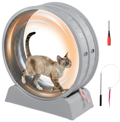 LEADZM Ruota di esercizio per gatti, 80 cm, ruota per gatti per 15 kg e meno gatti, connettore per guida in plastica, resistente ai graffi, stabile e silenzioso (grigio)