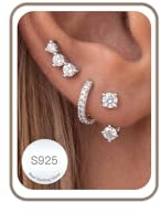 Sterling Silver Hoops Stud Earrings Stacks Set for Womens Ladies S925 Hypoallergenic Dainty Small Cartilage Huggie Diamond Earrings Jewellery Gifts for Teenage Girls Multiple Piercings