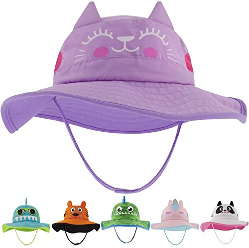 addie & tate Toddler Sun Hat for Kids UV Protection Beach Bucket Hat for Girls & Boys Fishing Safari Play Hat (Cat, 4-7 Years)