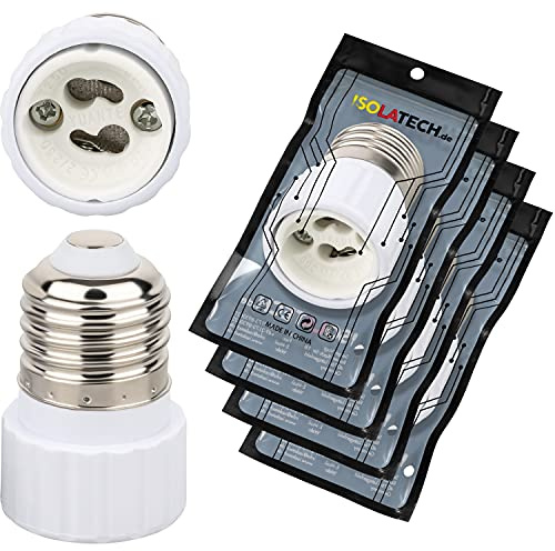 ISOLATECH 4pcs adattatore E27 per lampada GU10 convertitore LED per lampade a risparmio energetico (max. 250V/2A) lampadine bagno installazione cucina base ceramica resistente al calore