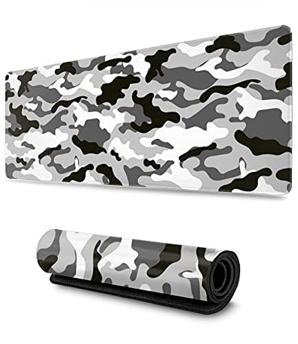 Schwarz Grau und Weiß Gaming Mauspad Groß XL Camo Grau Lange Extended Pads Schreibtischmatte Camouflage Big Mousepad für Home Office Decor Zubehör Gamer