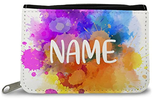 GRAVURZEILE Bedruckte Geldbörse - Color Splash Design - Personalisiert mit Name - Geschenk für Kinder & Teenager für Taschengeld Fahrkarte - für Jungen Mädchen zum Geburtstag - Farbe: Color Splash V2