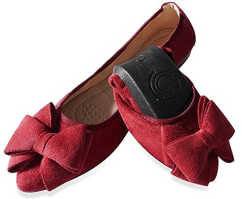 MACHSWON Ballet Flats for Women Comfortable Women's Flats Ballerina Folding Pumps Casual Dress Pointed Toe Black Flats Shoes Women(Wine red, Size 7)