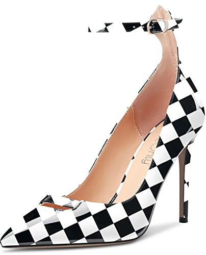 NobleOnly Femmes Haut High Aiguille Talon Heel Pointu Bout Lanières Cheville Boucle Escarpins Danse Décontracté Clear Dress Chaussures 10 CM Heels Multicolore F 44 EU