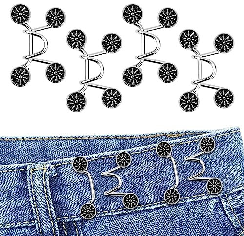 Bekecidi 4 Sets Jeans Taillenstraffer, Kein Nähen, Abnehmbare Hosenknöpfe Erforderlich, Jeans Taillenschnalle, Jeans Taillenverstellknopf (Blume; Schwarz)