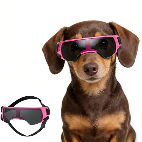ENJOYING Dog Sunglasses Small Breed, Anti-UV Puppy Goggles for Small Dogs, Windproof Outdoor Dog Eye Protection for Driving Biking, Adjustable Head Straps, Cute Pink