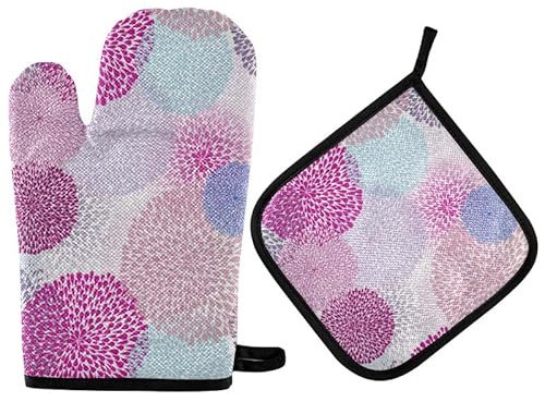 Fiori primaverili Fuochi d'artificio Guanti da forno Set presine Palline colorate luminose Decorazioni per la cucina Guanti da cucina Guanti caldi resistenti al calore Riciclati per barbecue Cottura a