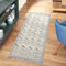 Teppich Läufer Boho Flur - Creme, Graublau - 80x300 cm - Geometrisches Muster - Relief-Optik, 3D-Effekt - Cut-&Loop, Sisal - Moderne Fransen-Teppiche Schlafzimmer