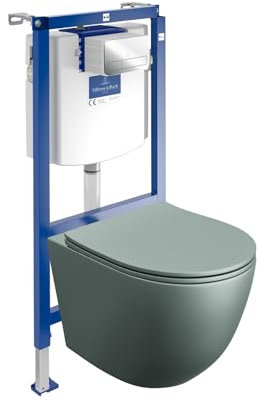 ViConnect H112 - Elemento da parete per WC da incasso con pannello di controllo + sospeso a parete, per WC Sinto grigio, senza bordi, set completo, cassetta di risciacquo da incasso, set completo per