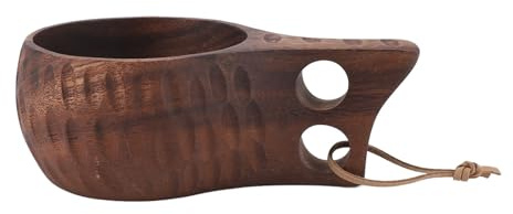 HAOHIZE träkaffekopp, 350 ml nordisk stil träkopp med handtag Bärbar multifunktionell trämugg drickskopp för kaffe Te Mjölk Drycker (Mörk träfärg)