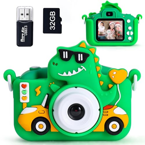 Pllieay Appareil Photo Enfant Dinosaure, 2.0 Pouces Appareils Photos Numériques pour Enfants avec 32GB Carte 1080P HD, 5 Jeux, Numériques Cadeau Jouet Noël d'anniversaire pour Enfants