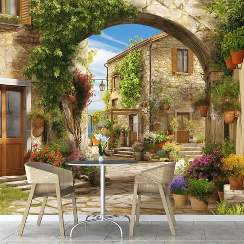 ANALTIRCE Papier Peint Panoramique Arche De Pierre De Petite Ville, 300×210 cm Nature Papier Peint soie Personnalisé Photo Murale pour Salon Chambre d'enfants Décoration Murale