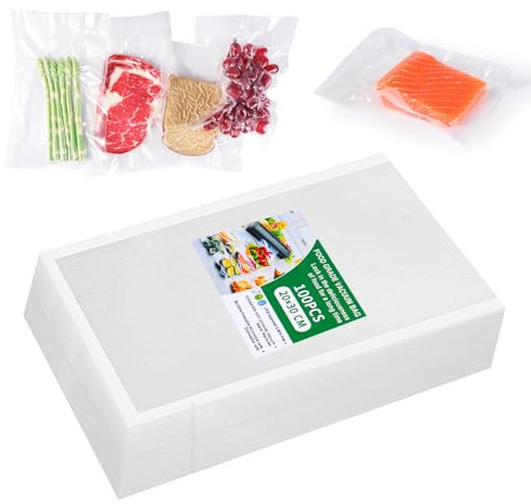 Vinabo Sacs Sous Vide Alimentaire 100 Sachets 20 x 30 cm pour Machine Sous Vide des Aliments et la Cuisson, Sac Sous Vide Gaufré - Blanc