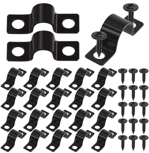 Swpeet Lot de 25 colliers de serrage en U à deux trous de 12 mm avec kit de 50 vis autotaraudeuses, colliers de serrage en U, colliers de serrage en métal, colliers de serrage pour fixer des tuyaux ou