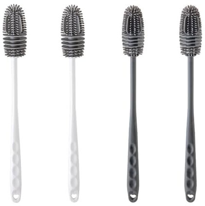 4 Piezas Cepillo Limpieza Botellas Silicona, Cepillo Silicona Mango Largo Botellas, Cepillo Botellas, Cepillos Limpiar Botellas, para Botellas, Jarras de Vacío (Gris+Blanco)