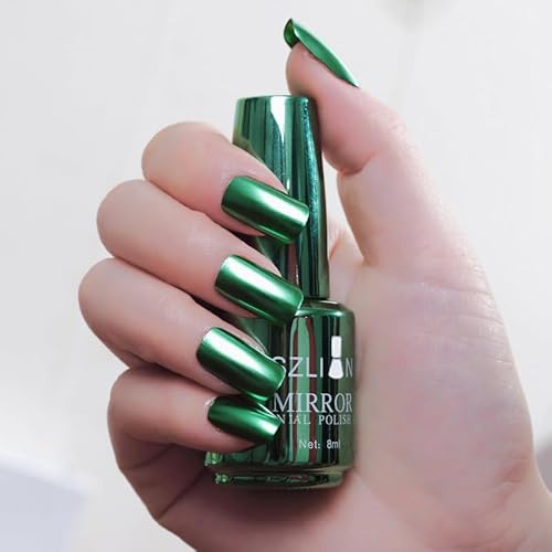 Quick-Drying Green Metallic Nail Polish With Chrome Mirror Effect - Water-based Breathable