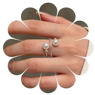 Inateannal Vintage Open Pearl Ring Silver Pearl Wrap Rings Adjustable Knuckle Finger Rings White Pearls Wedding Ring Jewelry for Women