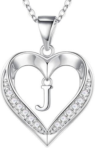 Turandoss Silver Necklace Gifts for Women - 14K Gold Plated Letter J Pendant Silver Necklace Dainty Heart Necklace Initial Necklaces Birthday Gifts for Women Girls Jewellery