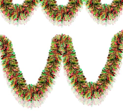 Christmas Tinsel Garland - 33 Ft Shiny Metallic Tree Winter Xmas Garland Glitter Tinsel Hanging Twist Hanging Decorations for Christmas Party Holiday Supplies (Gold Red Green)