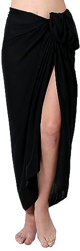 Ciffre Pareo Sarong Tuch Damen Herren - Wickelrock Strand - Strandtuch Blickdicht als Wickeltuch oder Handtuchkleid und Wickelkleid Unisex Frauen und Männer - mit Schnalle einfarbig Schwarz