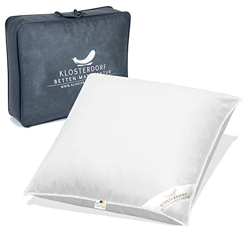 Klosterdorf Bettenmanufaktur Premium Kopfkissen - ''üppig Deluxe'' - 80x80 cm - 1050 Gramm - Handarbeit aus Deutschland - Für einen gesunden Schlaf