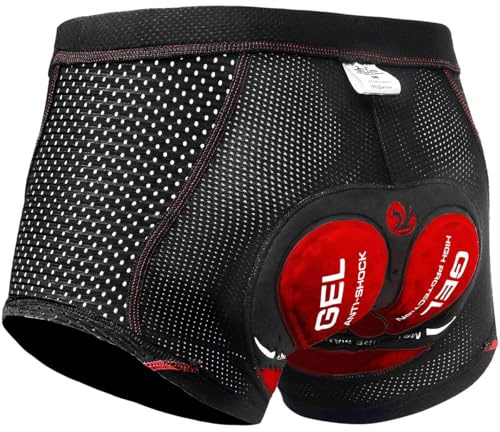 X-TIGER Men's Cycling Underwear Shorts 5D Padded Gel,MTB Biking Shorts Pants with Breathable,Adsorbent Design Black Red