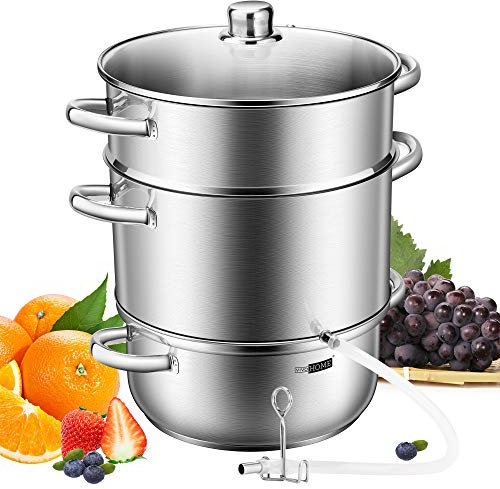 VIVOHOME Extractor de Vapor de Jugo, Acero Inoxidable para Frutas y Verdurasr, Olla al Vapor de 9L con Tapa de Cristal, 3 Capas 2 Mangueras