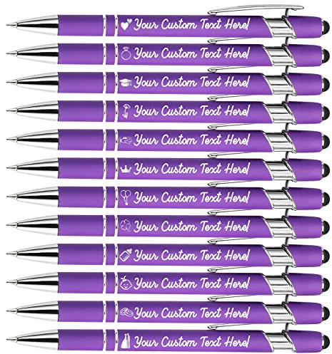 Amlion Stylo Personnalisable avec Nom Gratuit Gravure, Stylos Personnalisé Homme Femme Mariage,Stylos à bille avec Logo Personnalisé Gravé en Métal avec Message Encre Noire-12 Stylos Assortis