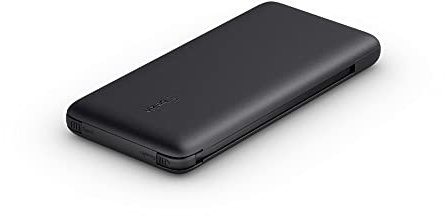 Belkin BoostCharge Plus 10K Portable External Battery (10,000mAh Power Bank with Built-in Lightning (MFI) and USB-C Cables and Additional USB-C Charging Port) - Black