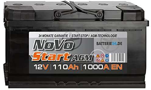 NoVo AGM Autobatterie 110Ah 12V, auslaufsicher, überlegene Leistung, geeignet für hohe Anforderungen