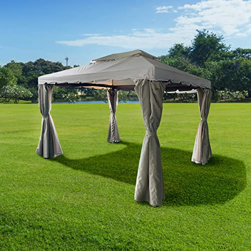 3m x 4m Garden Gazebo with Curtains & Mosquito Netting – Heavy-Duty Aluminium Frame, Waterproof Double Roof Patio Canopy, Outdoor Pavilion Tent for Backyard, Parties, Weddings