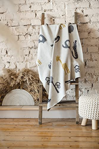 Kaiser Animal Organic Babydecke Strick 100% Bio Baumwolle (KBA) atmungsaktive Babydecke Ganzjährig Neugeborene Kinderwagendecke Babyschalendecke Fb. Natural Combo 65220