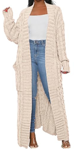 A ADILACA White Long Cardigan for Women, Womens Long Coats Winter, Cardigan for Women with Pockets, Duster Cardigans for Women, Womens Cardigan Sweaters (White, XL)