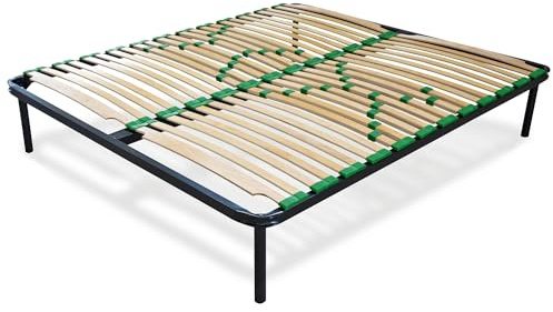 EVERGREENWEB Miglior Rete Letto Matrimoniale 160x190 Alta 35 cm a 48 Doghe in Legno con Regolatori di Rigidità Ortopedica, Struttura Rinforzata in Ferro, Base da Incasso + Kit 5 Piedi Smontabili