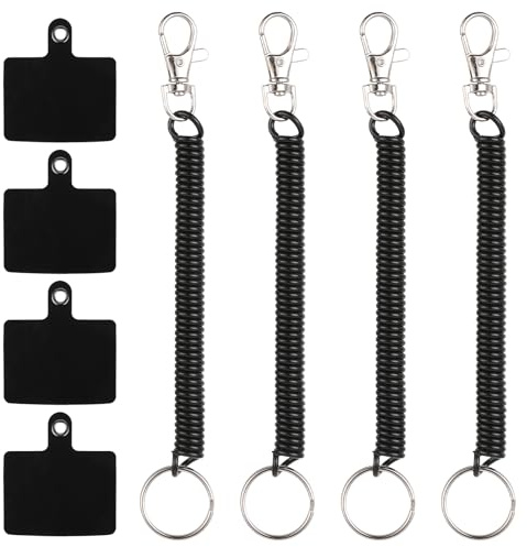 Mozeat 4 st mobiltelefonsnören med flexibel spiralkabel, stöldskydd, universell snodd, nyckelring, utomhus, vandring, 4-pack