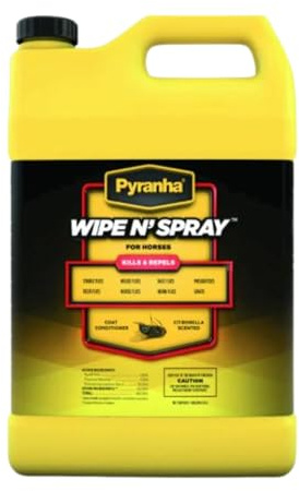 Tack Shack of Ocala Pyranha Fly Spray for Horses, Wipe and Spray Oil Base, Gallon